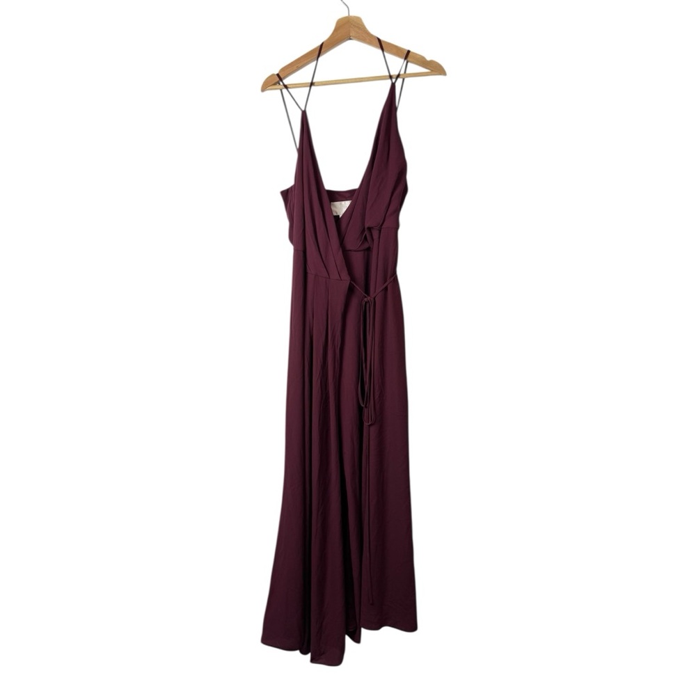 David's Bridal Wine Red Ruffle Front Wrap Maxi Bridesmaid Dress 10